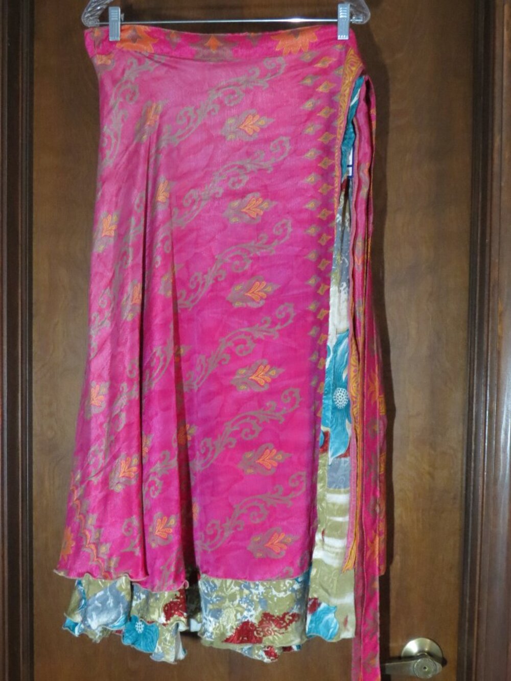 New With Tags Darn Good Yarn Sari Silk Wrap Skirt Womens Goddess 14-32 Tea